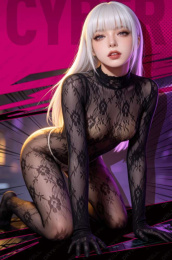 Drywell - C16 Anime Floral Bodystocking - Black photo