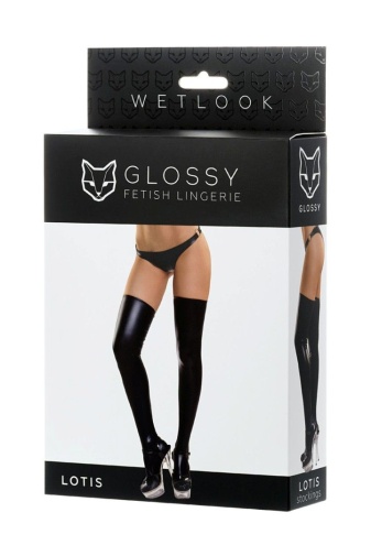 Glossy - Lotis Wetlook Stockings - Black - XL photo