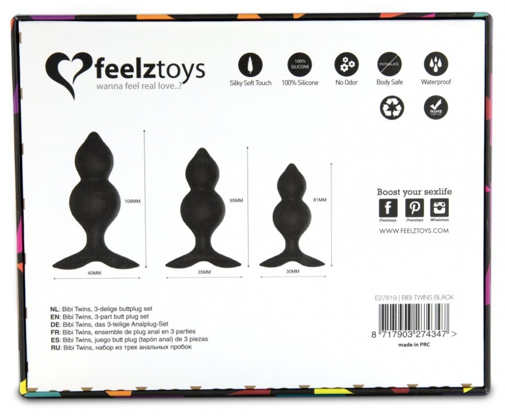 The Feelztoys Bibi Twin butt plug set is perfect as an intro... FeelzToys - Bibi Twin Butt Plug Set - Black photo-3