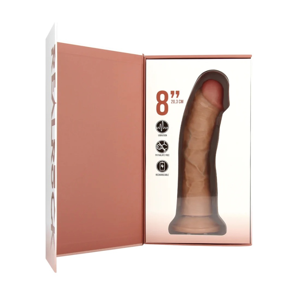 Enjoy yourself to the fullest with this firm and soft-to-tou... RealRock - 8" Vibro Curve Dildo - Caramel photo-6
