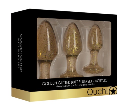 Ouch - Glitter Butt Plug Set - Gold photo