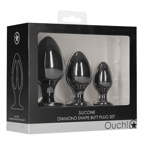 Ouch - Diamond Shape Butt Plug Set - Black photo