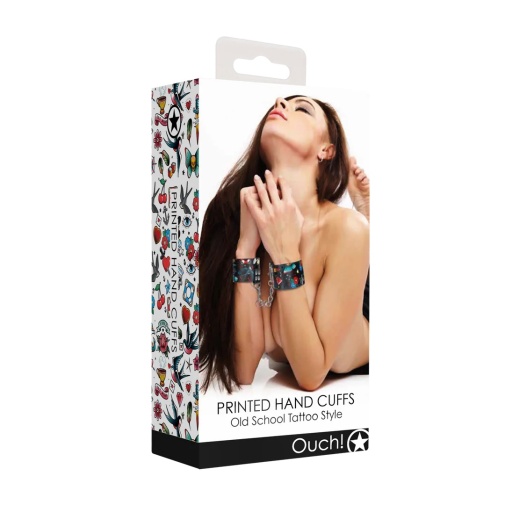Ouch - Old School Tattoo Hand Cuffs - Black photo