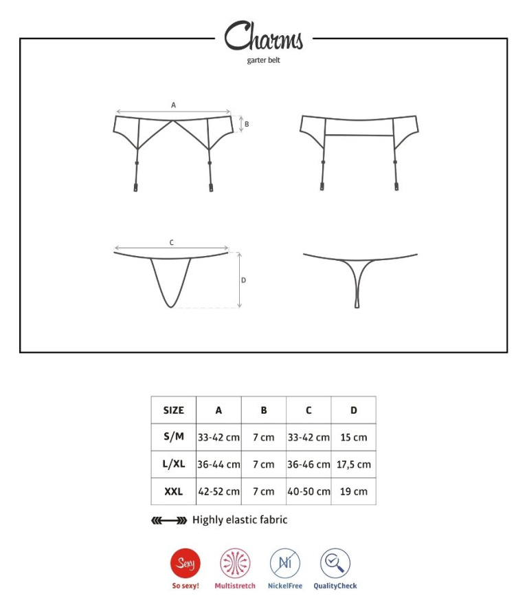 Obsessive - Charms Garter Belt & Thong - Black - XXL photo