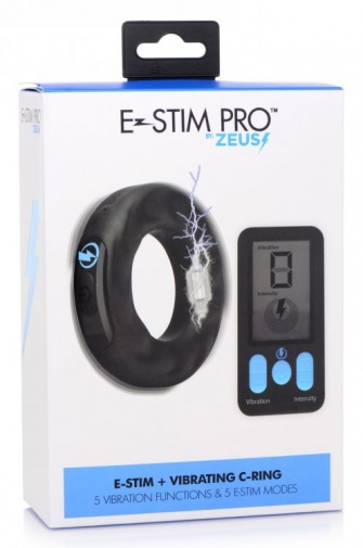 Zeus Electrosex - E-Stim Pro 遙控電擊震動陰莖環 - 黑色 照片