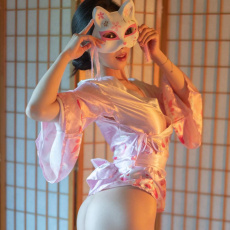 KR - 夢幻遊郭 櫻花滿開 超迷你和服服裝 KRW-184 - 粉紅色 照片