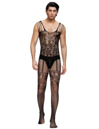 Ohyeah - Male Floral Bodystocking - Black photo