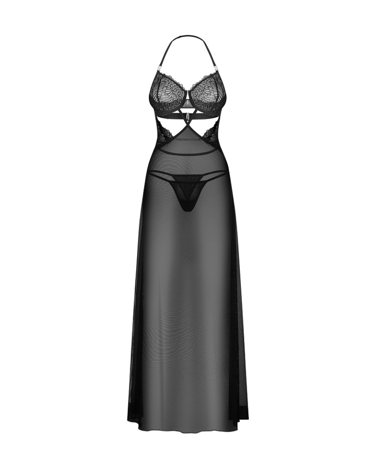 Obsessive - Iliosa 开裆内衣连身裙 - 黑色 - 大码/加大码 照片