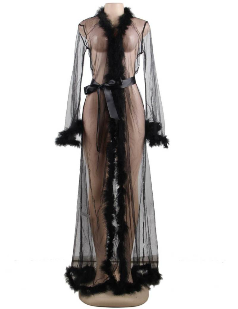 Ohyeah - Robe w Plush Edge - Black - XL photo