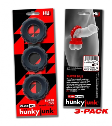 Hunkyjunk - Super Huj 陰莖環三件裝 - 黑色 照片