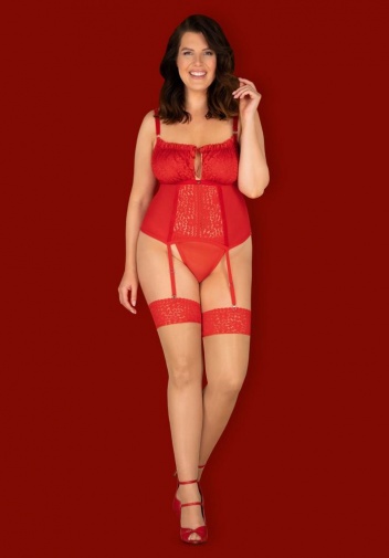 Obsessive - Blossmina Stockings - Red - 4XL/5XL photo