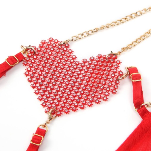 Ohyeah - Chain Heart Mesh Bra Set - Red - M 照片