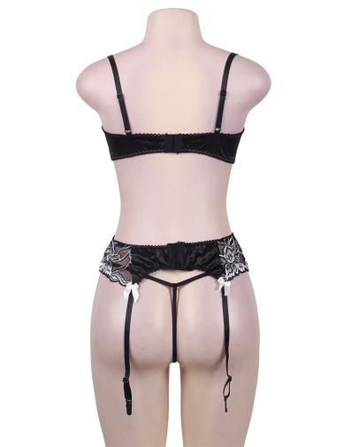 Ohyeah - Open Bra Set w Garter Panty - Black - 5XL 照片