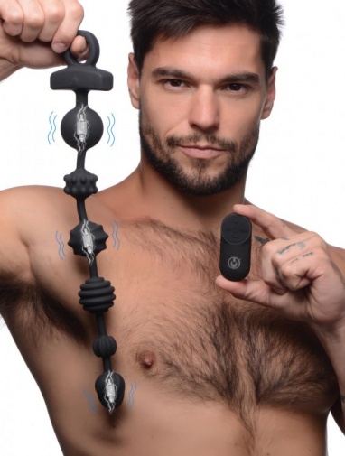 Master Series - 10X Dark Rattler Vibro Anal Beads - Black photo