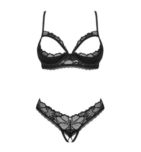 Obsessive - Serafia 半罩式胸罩 開襠式內褲 兩件裝 - 黑色 - 中/大碼 照片