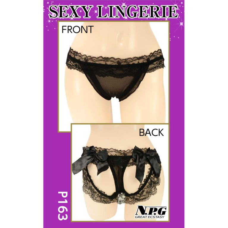 NPG - P163 Lace Open Back Panties - Black photo