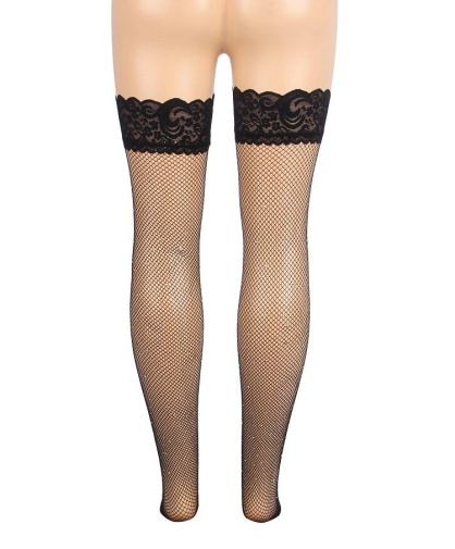 Ohyeah - Lace Rhinestone Stockings - Black - S photo