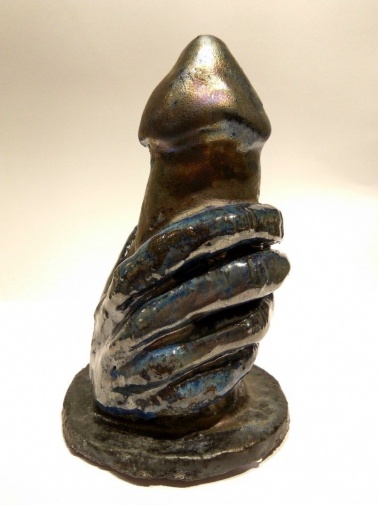 Ave Priape (God of Lust and Fertility) Metallic Copy, Phallus with Hand Sculpture photo