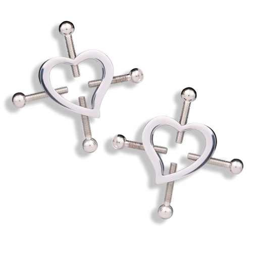 FAAK - Heart Screw Nipple Clamps Belt - Black 照片