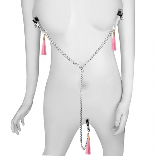 Lovetoy - Nipple Clit Tassel Clamp With Chain - Pink photo