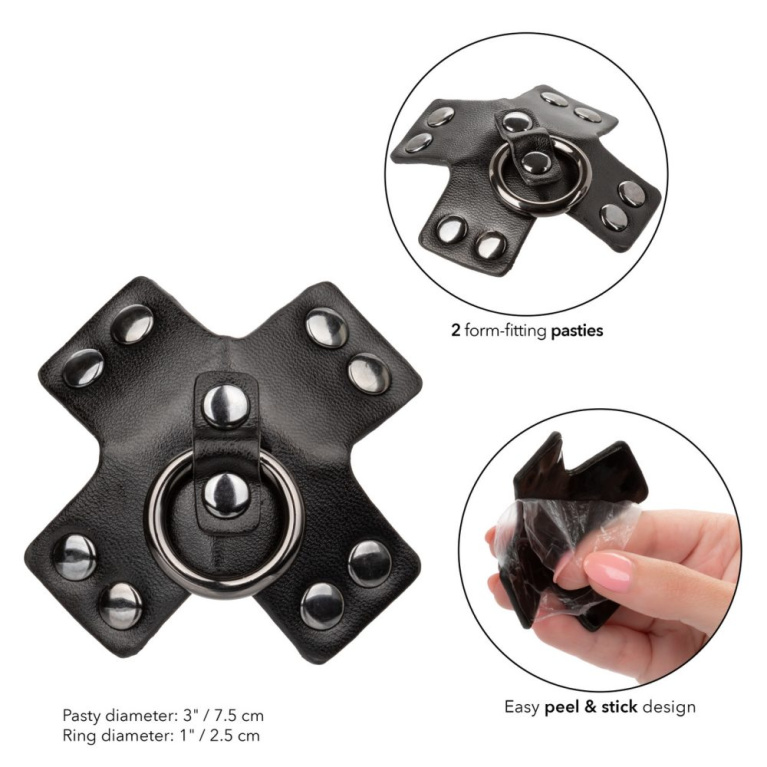 CEN - Euphoria 皮製圓形拉環十字乳貼 - 黑色 照片