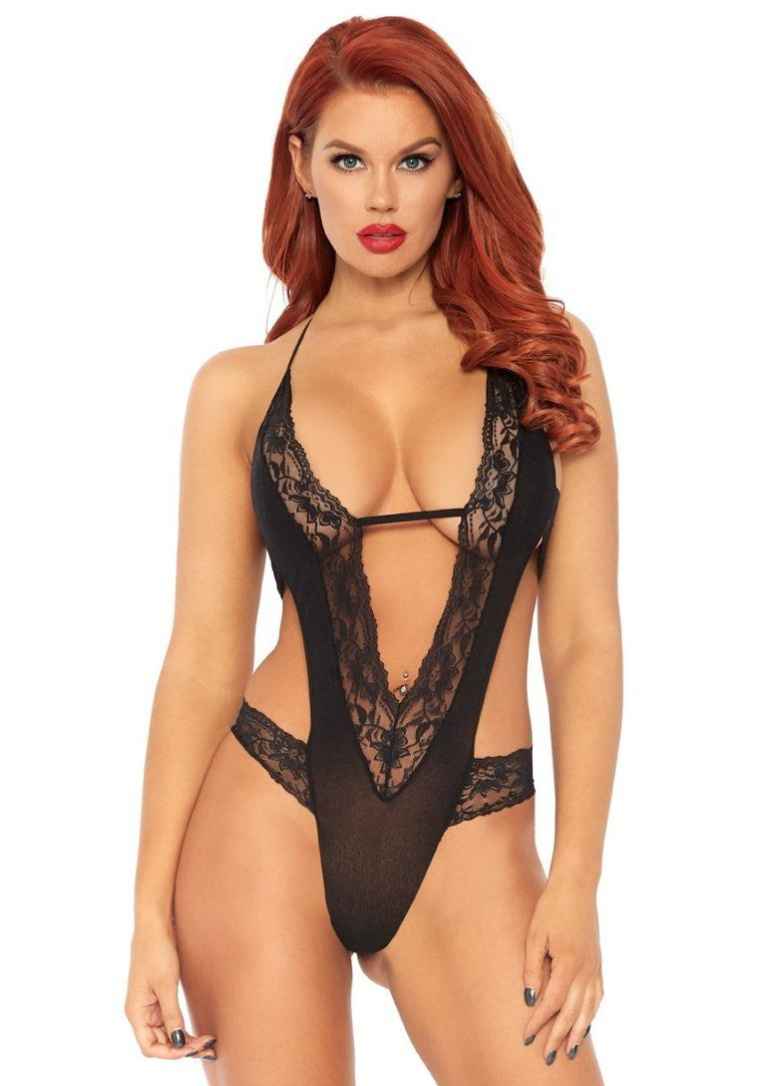 Leg Avenue - Stretch Deep-V Teddy - Black photo