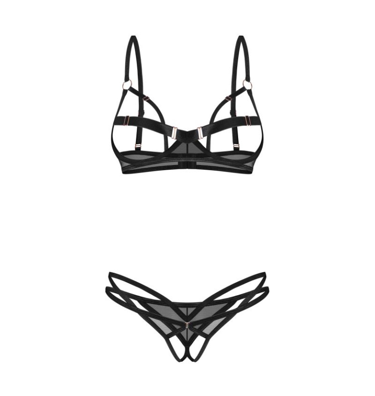 Obsessive - Euridia Crotchless 2pcs Set - Black - M/L photo