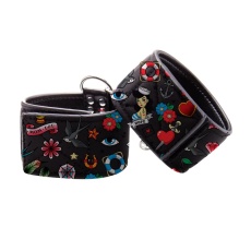 Ouch - Old School Tattoo Ankle Cuffs - Black photo
