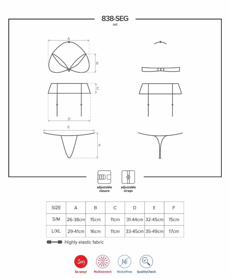 Obsessive - 838-SEG-1 Set 3-pcs - Black - S/M photo