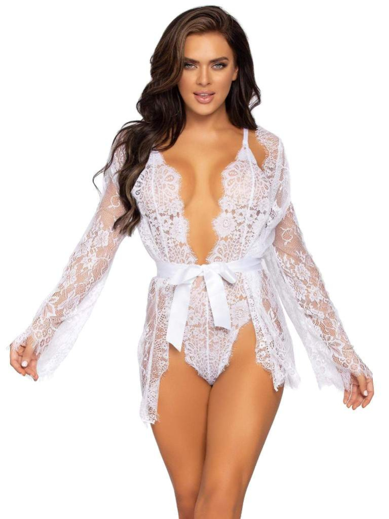Leg Avenue - Love Affair Robe & Teddy Set - White - S photo
