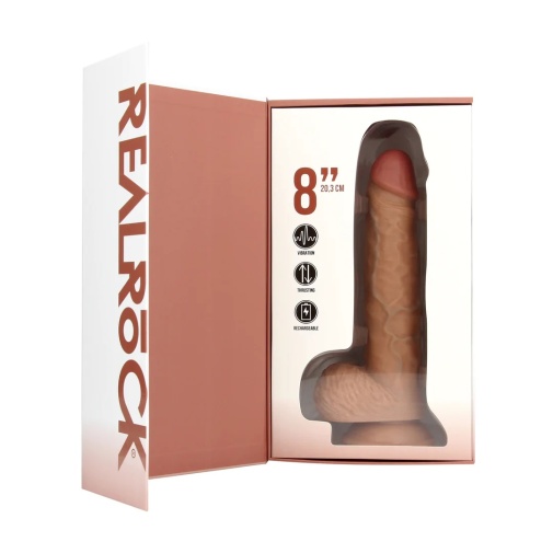 RealRock - 8" 抽插震動仿真假陽具 連陰囊 - 焦糖色 照片