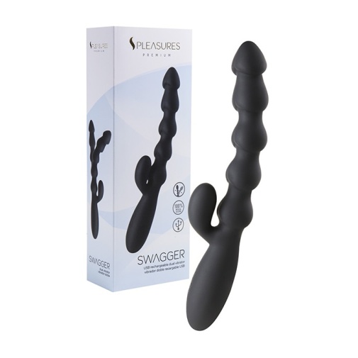 S Pleasures - Swagger Bead Rabbit Vibrator - Black photo