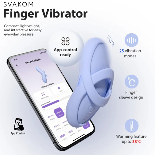 SVAKOM - Echo 2 APP控制柔软指尖震动器 - 天蓝色 照片