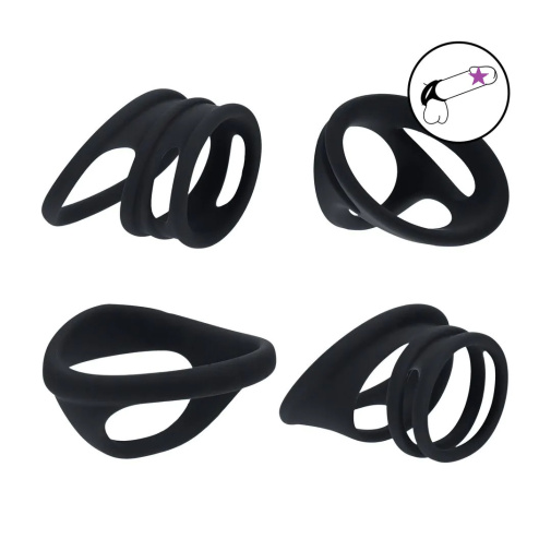 Levelz - 阴茎阴囊环 4件套装 - 黑色 照片