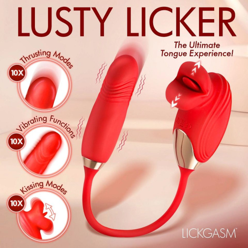 Lickgasm - Bliss Kiss Stimulator w Thrusting Vibrator - Red photo