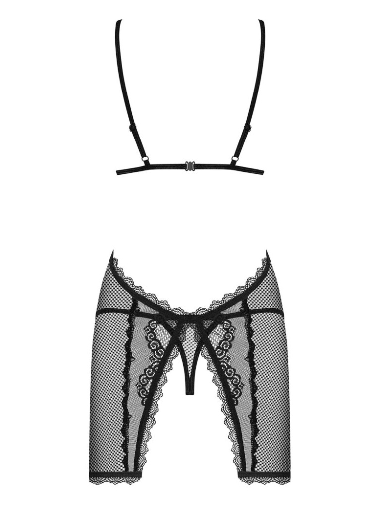 Obsessive - Millagro Chemise & Thong - Black - S/M photo