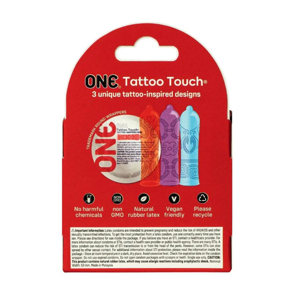 First condoms in the world textured with tattoo designs. All... One Condoms - Tattoo Touch Condoms 3's Pack photo-3