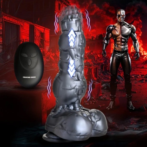 Creature Cocks - Cyborg Thrusting Vibro Dildo - Silver photo