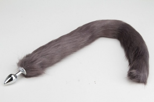 S&M - Small Silver Butt Plug - Long Grey Furry Tail photo