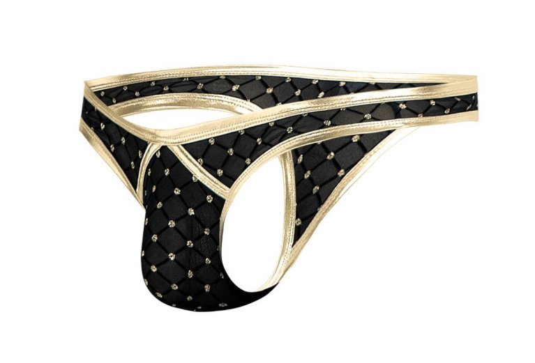 Cut4men - 金邊網狀透視男仕三角內褲 - 黑色/金色 - 中碼 照片