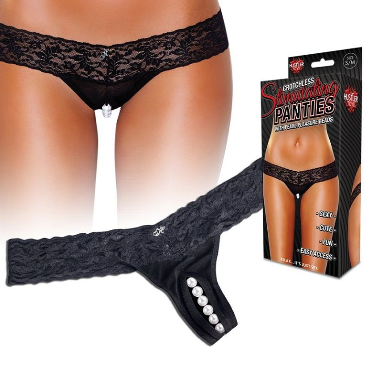 Hustler - Clitoral Stimulating Thong With Beads - Black - SM photo