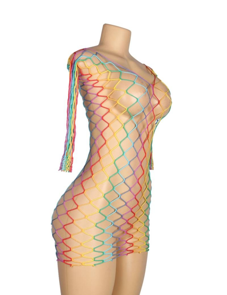 Ohyeah - Long Sleeve Fishnet Dress - Rainbow - M photo