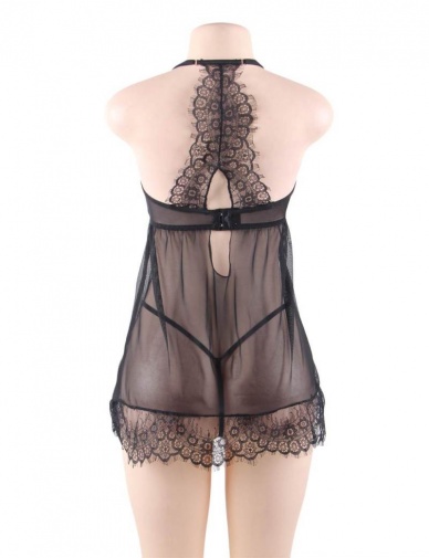 Ohyeah - Sheer Floral Babydoll - Black - XL photo