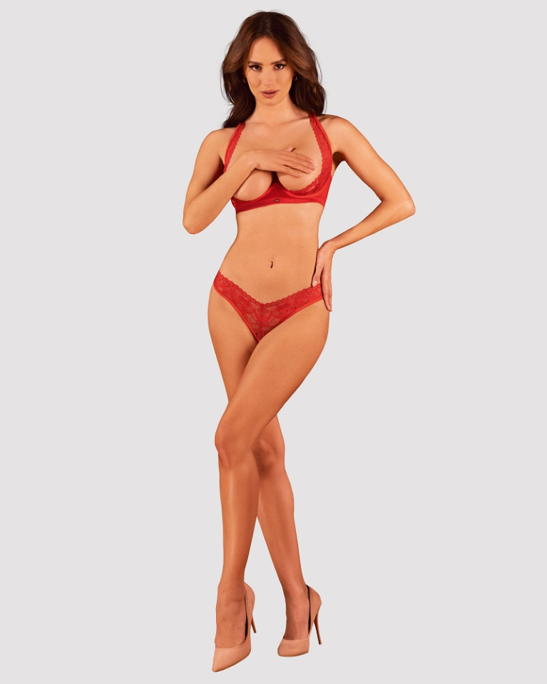 Obsessive - Lacelove Crotchless 2pcs Set - Red - M/L photo