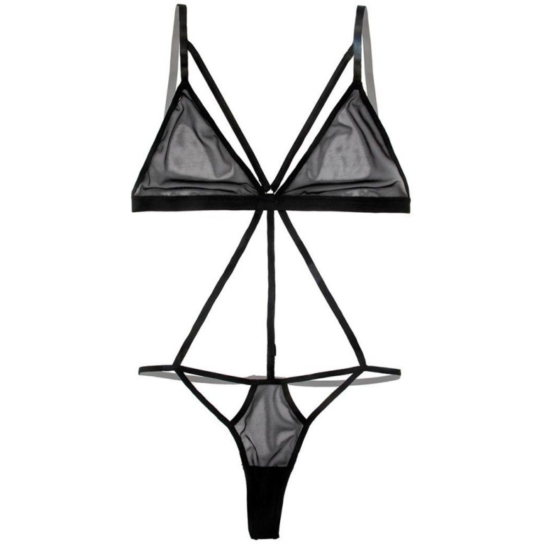 Secrets - Remote Control Vibrating Strappy Mesh Teddy - Black photo