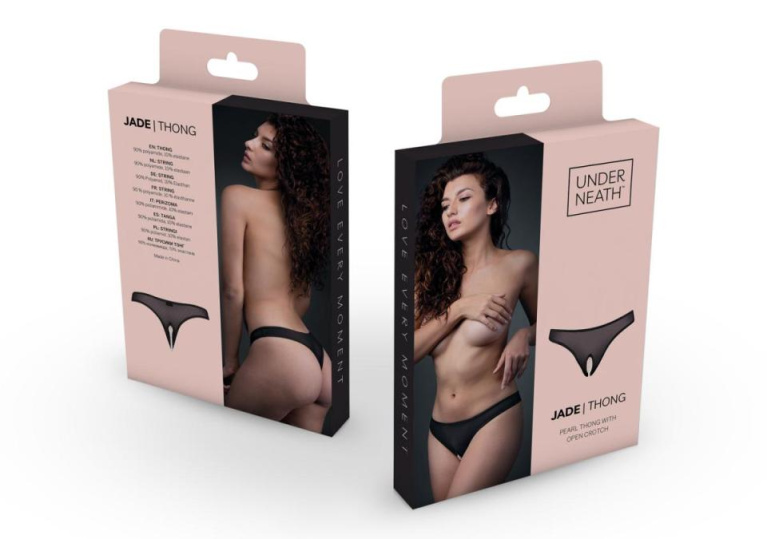 Underneath - Jade Crotchless Thong - Black - S/M photo