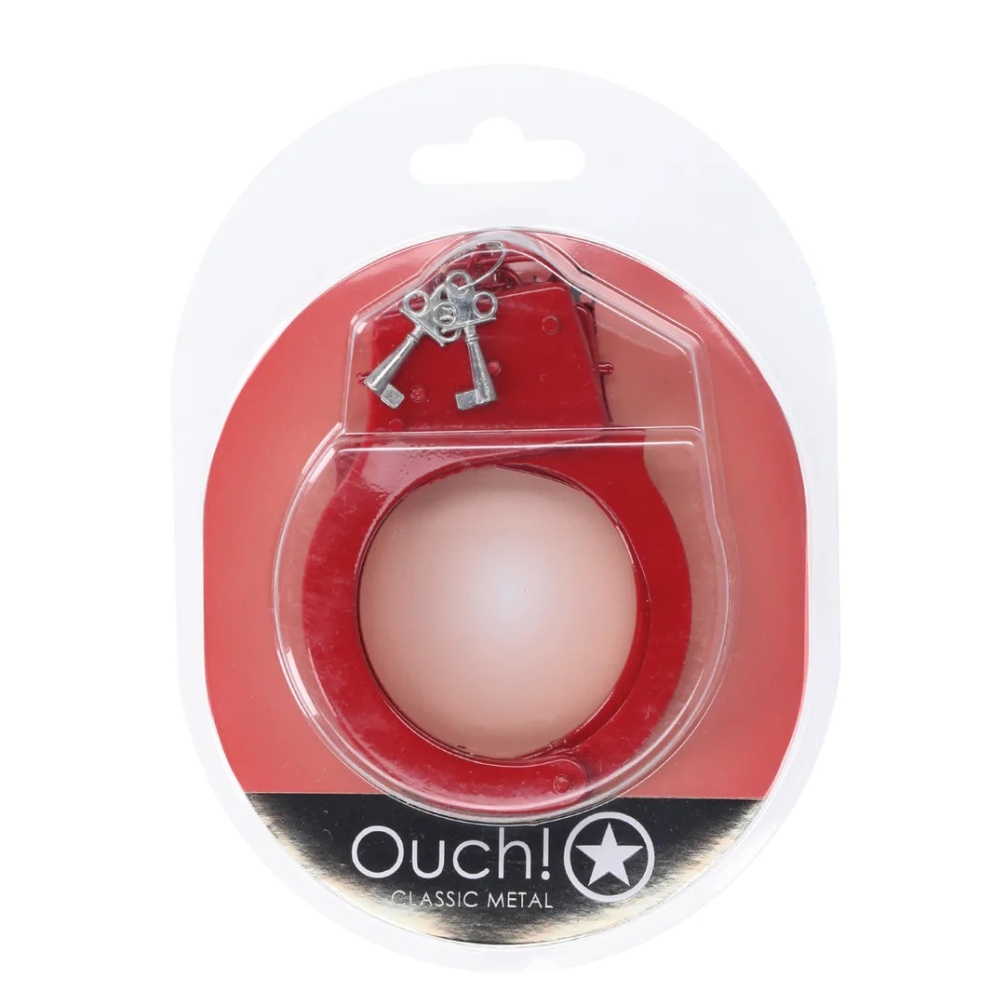 Enhance your intimate moments with these playful, metal hand... Ouch - Classic Metal Hand Cuffs - Red photo-3