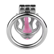FAAK - Metal Chastity Cage 312 w Catheter M - Pink photo