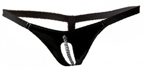 Black Level - Crotchless String w Chain - Black - S/M photo