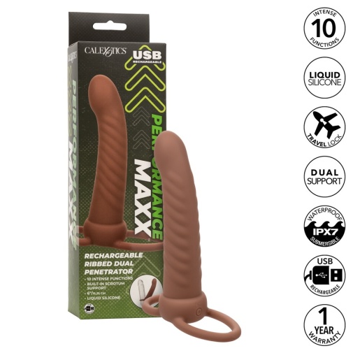 CEN - Maxx Ribbed Vibro Dual Penetrator - Brown photo